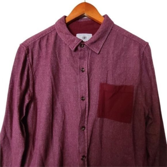 On The Byas Men's L Large Button up Shirt Maroon 100% Cotton Pocket - Picture 3 of 8